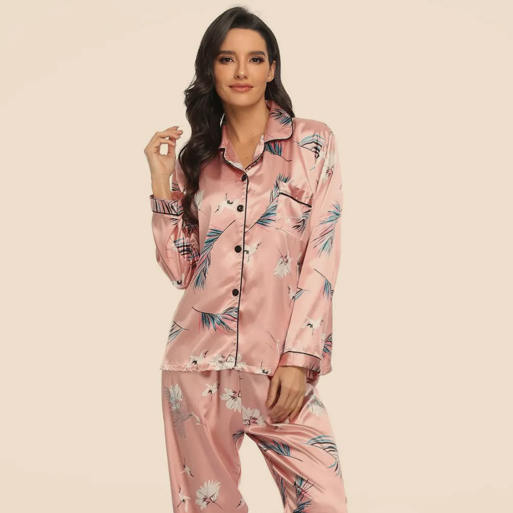 Two-piece Stretch Satin Home Wear Pajamas Women