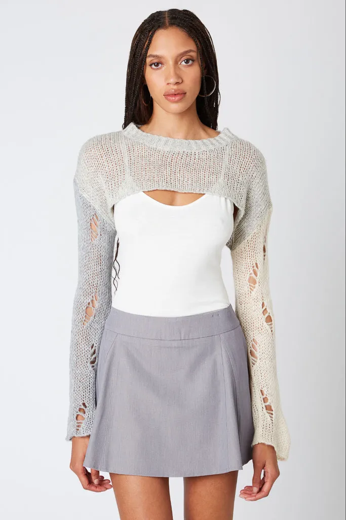 Two Tone Bolero Knit Sweater Versatile Layered Airy Feel
