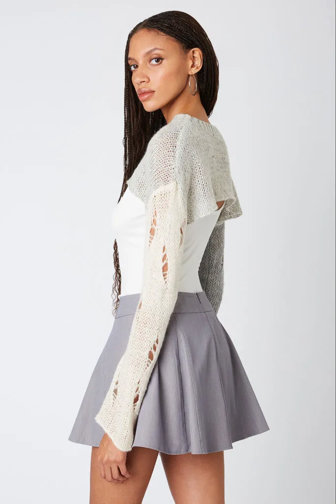 Flexible Ribbed Cuffs Two Tone Bolero Knit Sweater