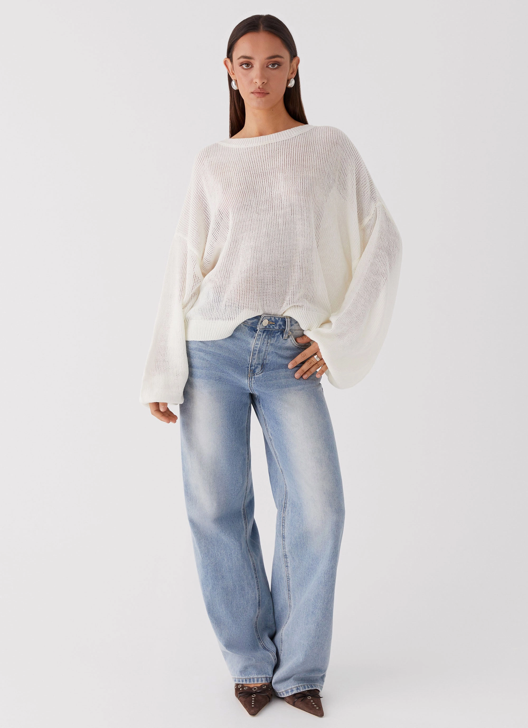 Tyla Oversized Knit Sweater - White Extra Layer Piece