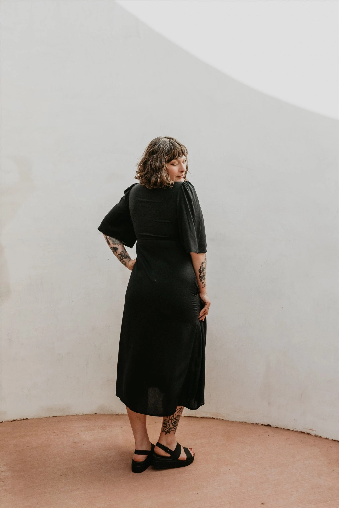 Tyrah Dress in Black Challis Contemporary Waist