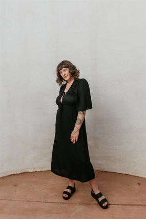 Tyrah Dress in Black Challis Versatile dress for layering