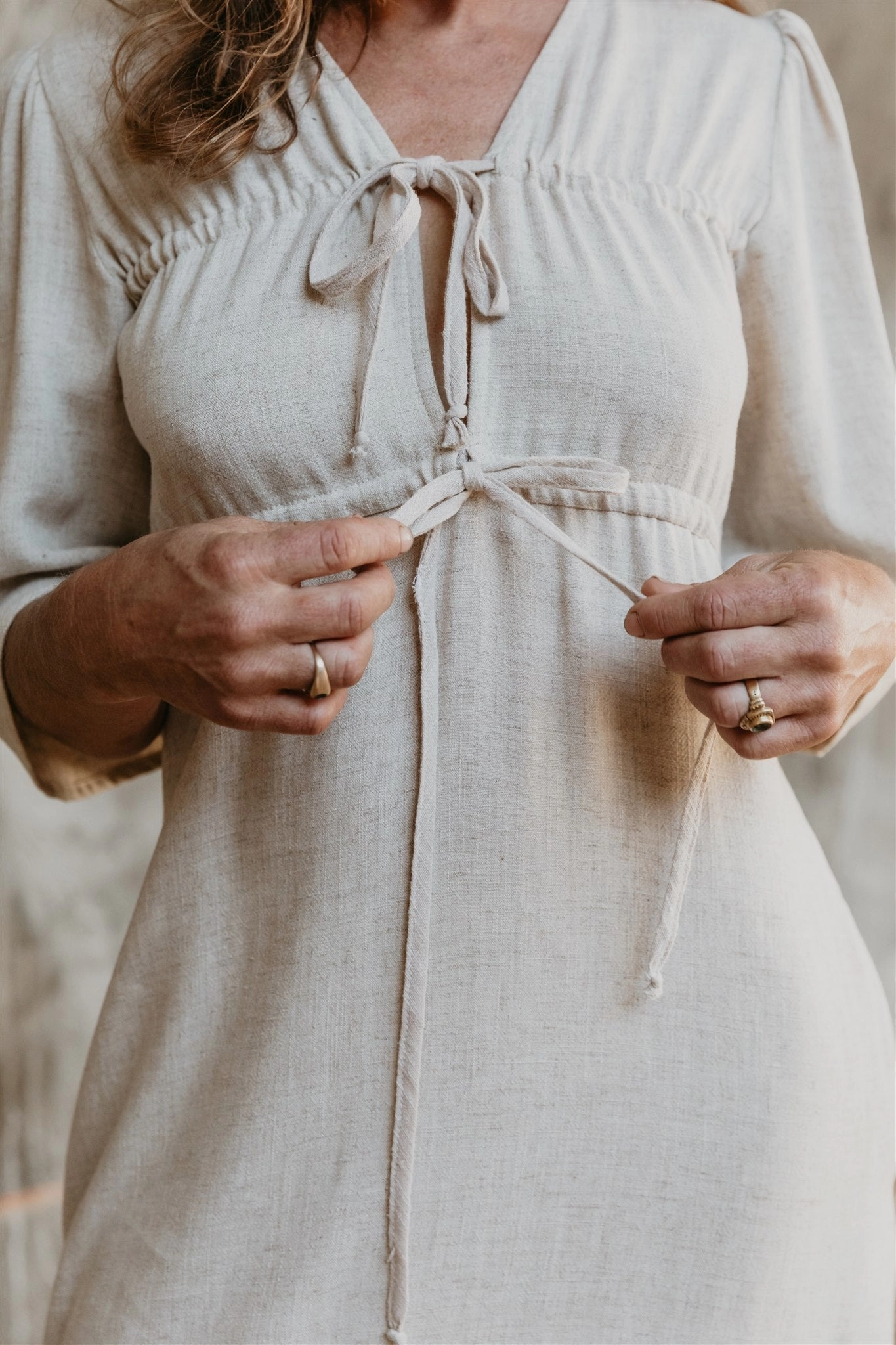 Tyrah Dress in Oat Linen Sleek Waist