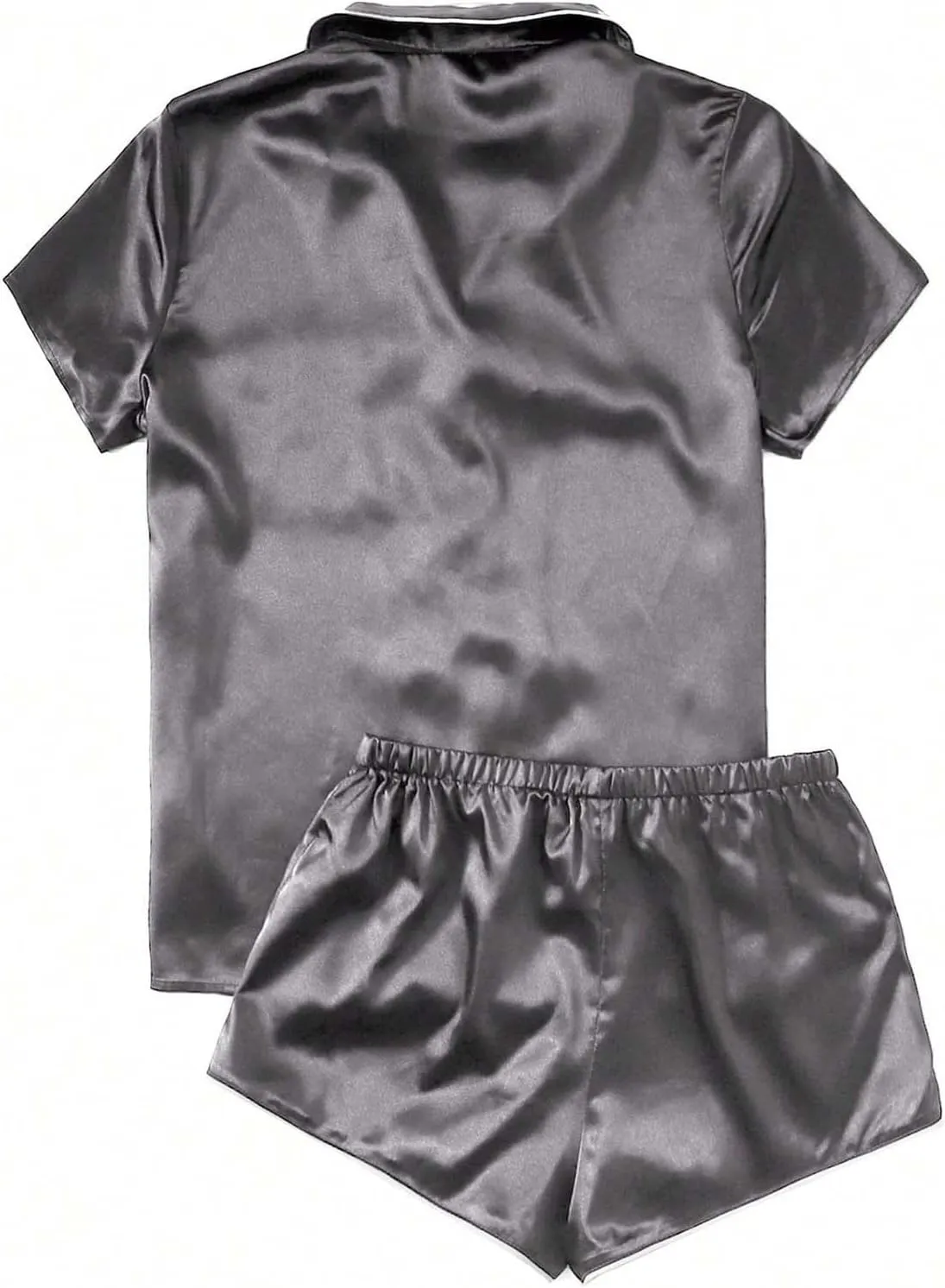 Uillui Silk Satin Pajamas Set Women Plus Size Loungewear Short Sleeve Sleepwear Soft Button Down Pjs Set Summer Sleep Set
