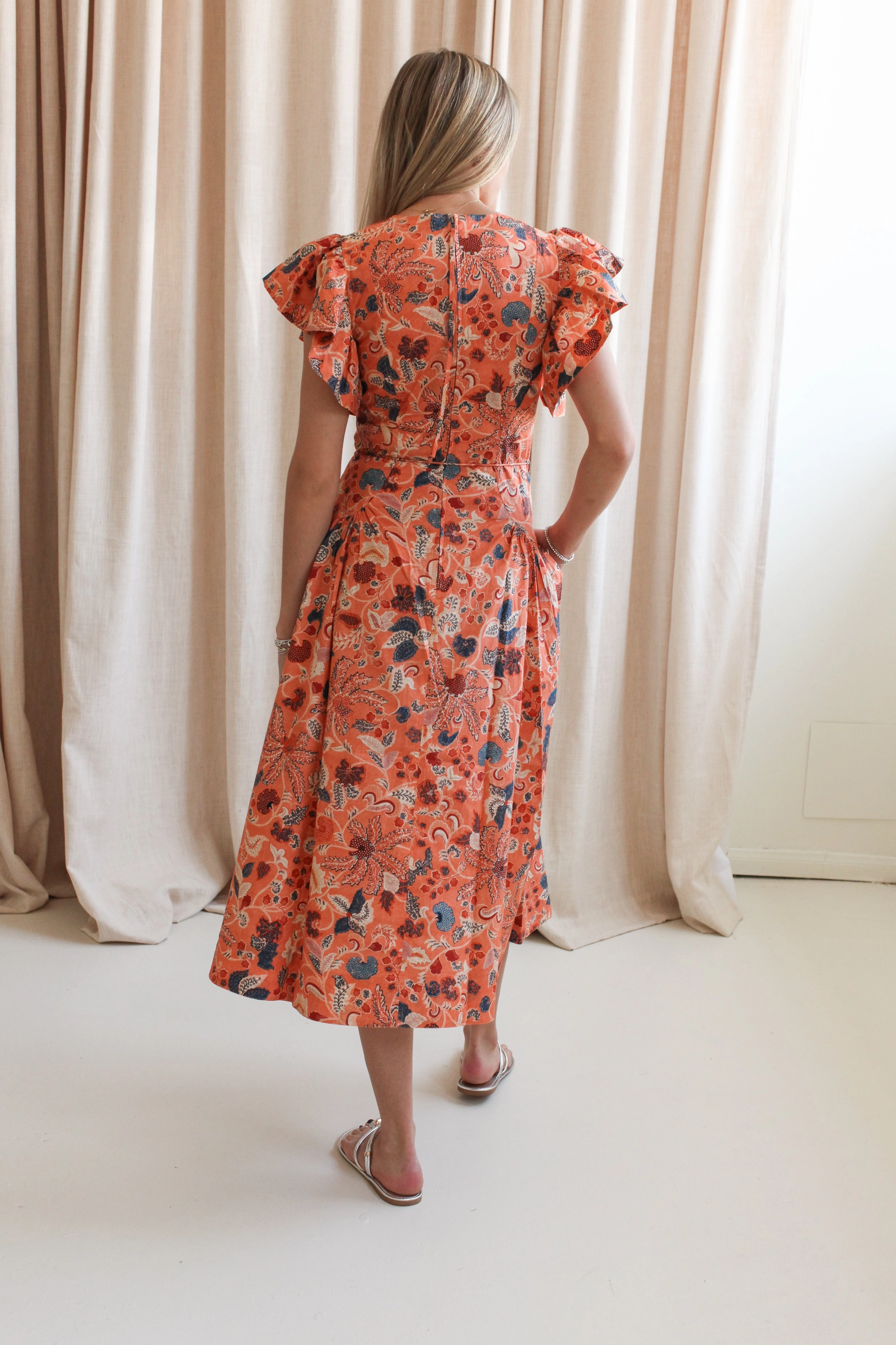 Ulla Johnson Darya Drop Waist Midi Dress - Coral Peony All Daywear