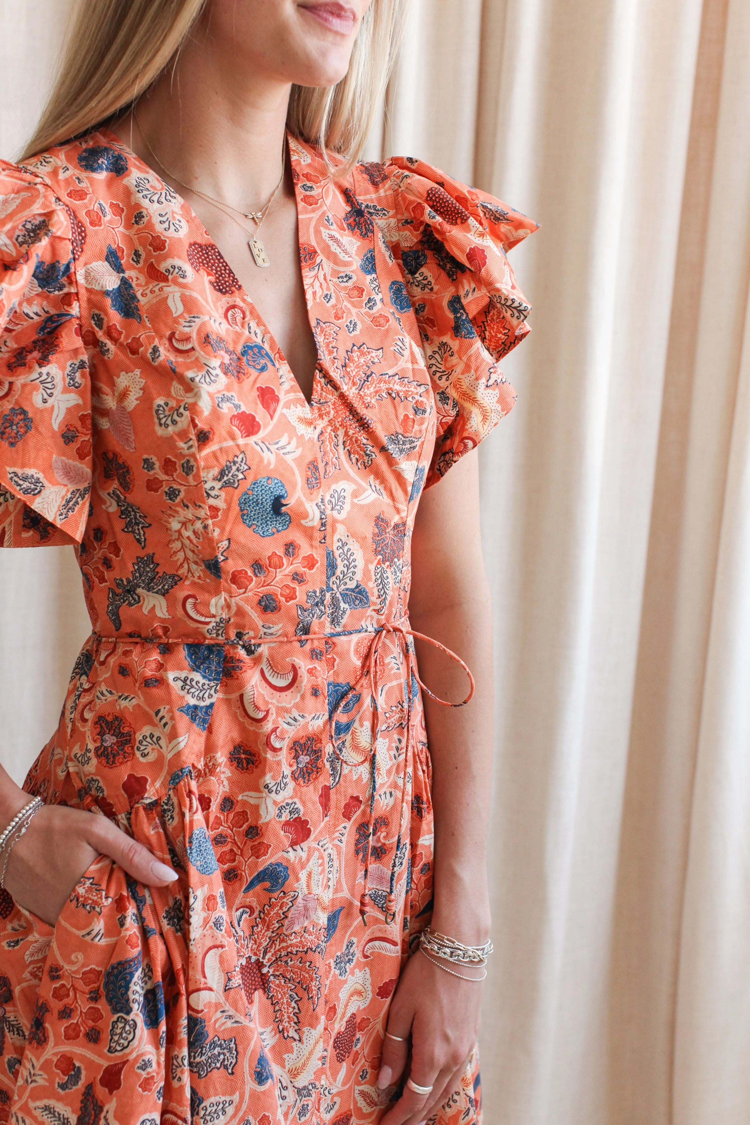 breathable fabric dress Fashionable outfit for outings Ulla Johnson Darya Drop Waist Midi Dress - Coral Peony