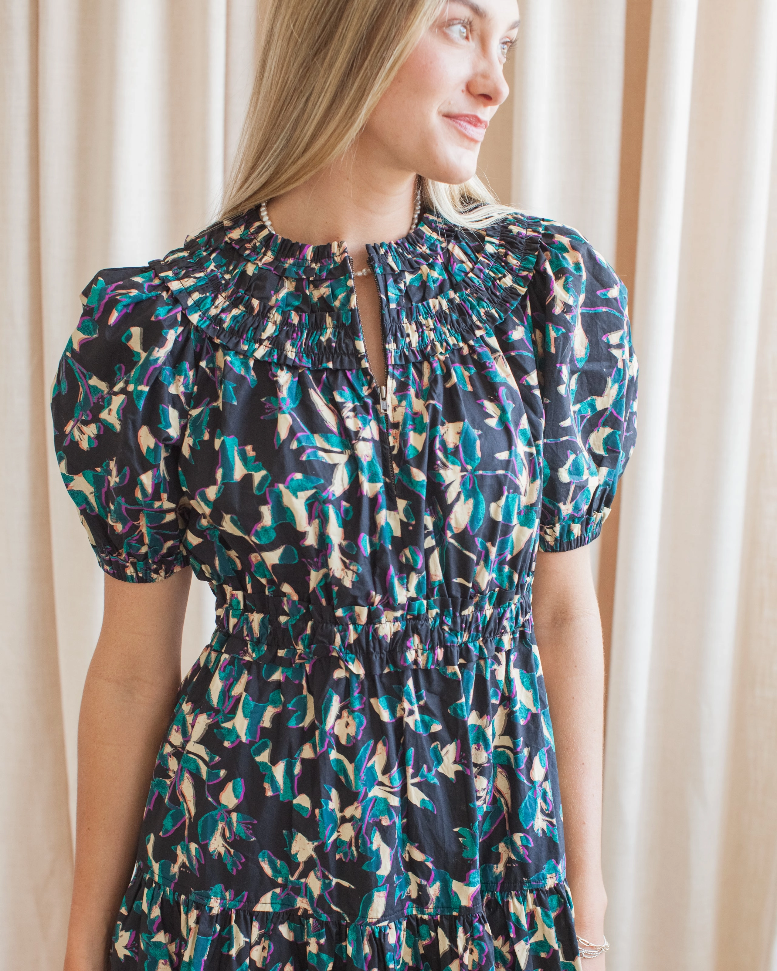 Ulla Johnson Othella Short Sleeve Midi Dress- Kaleidoscope Chic casual Trendy Layering