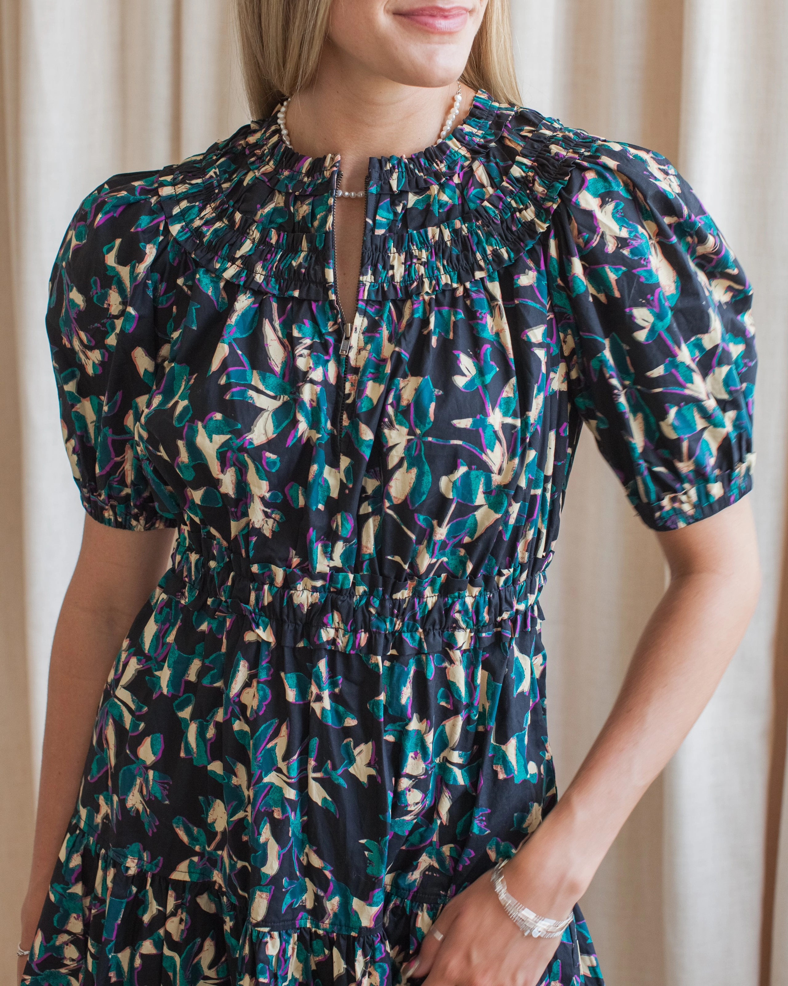 Satin Layers Ulla Johnson Othella Short Sleeve Midi Dress- Kaleidoscope