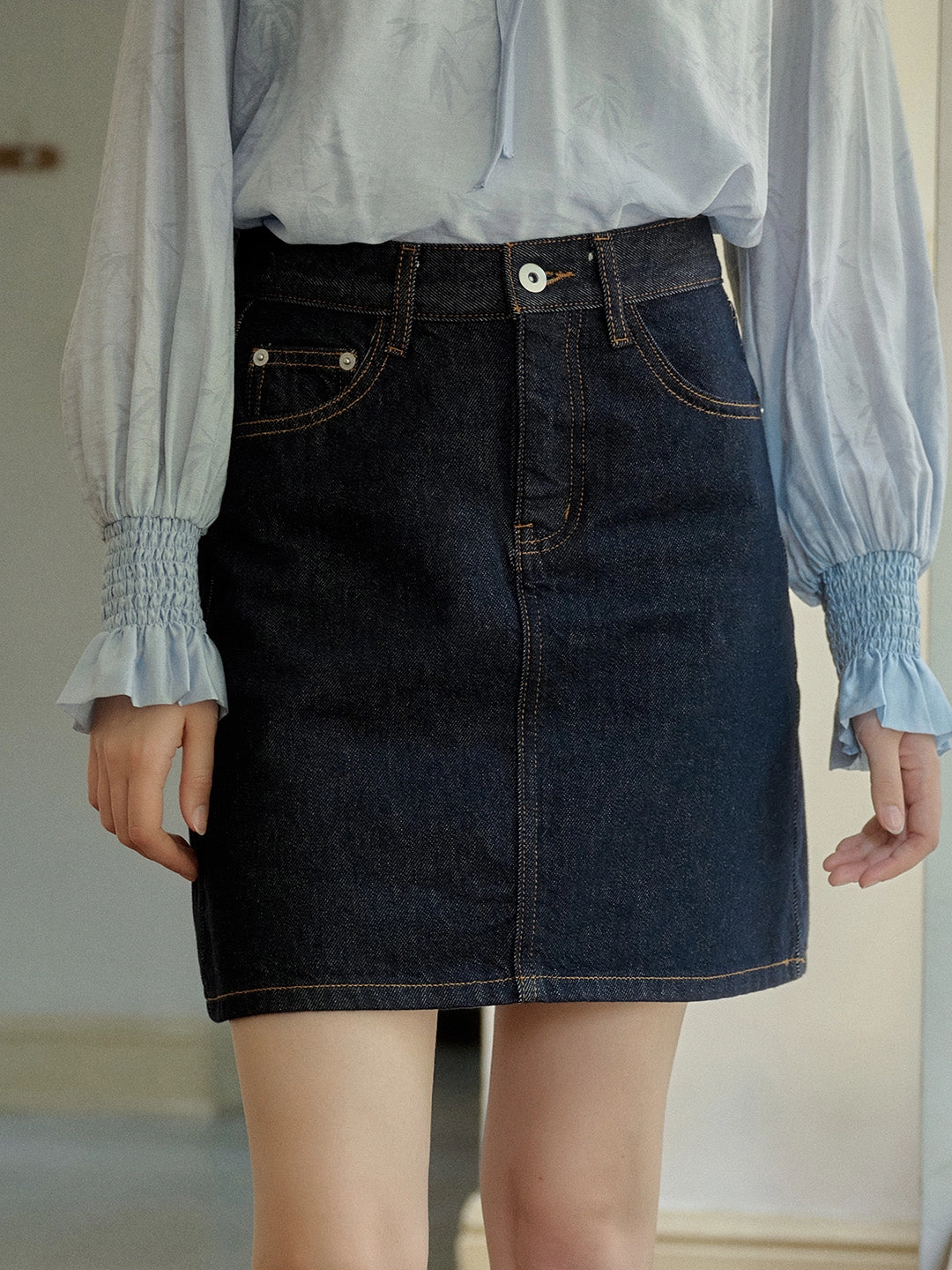 Chill Fit FunctionalZipper Kayleigh Vintage A-Line Cotton Denim Skirt