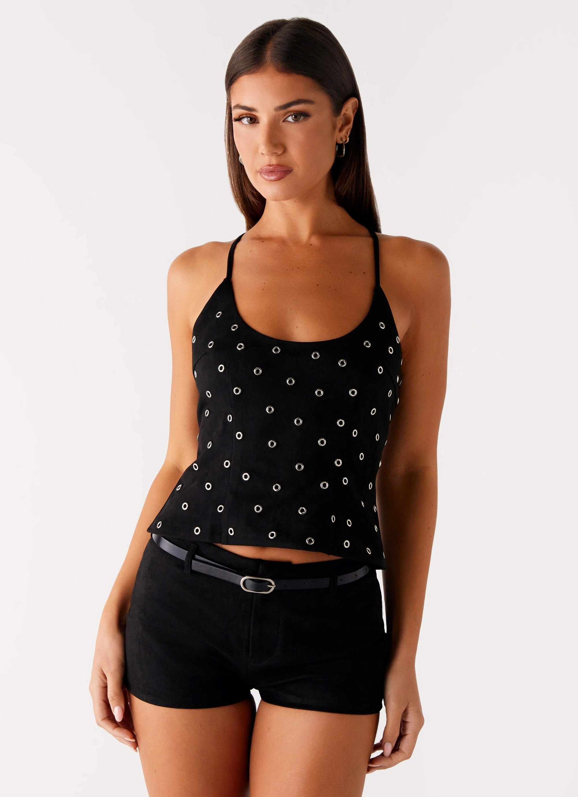 No Frills Fit Katie Suede Mini Shorts - Black