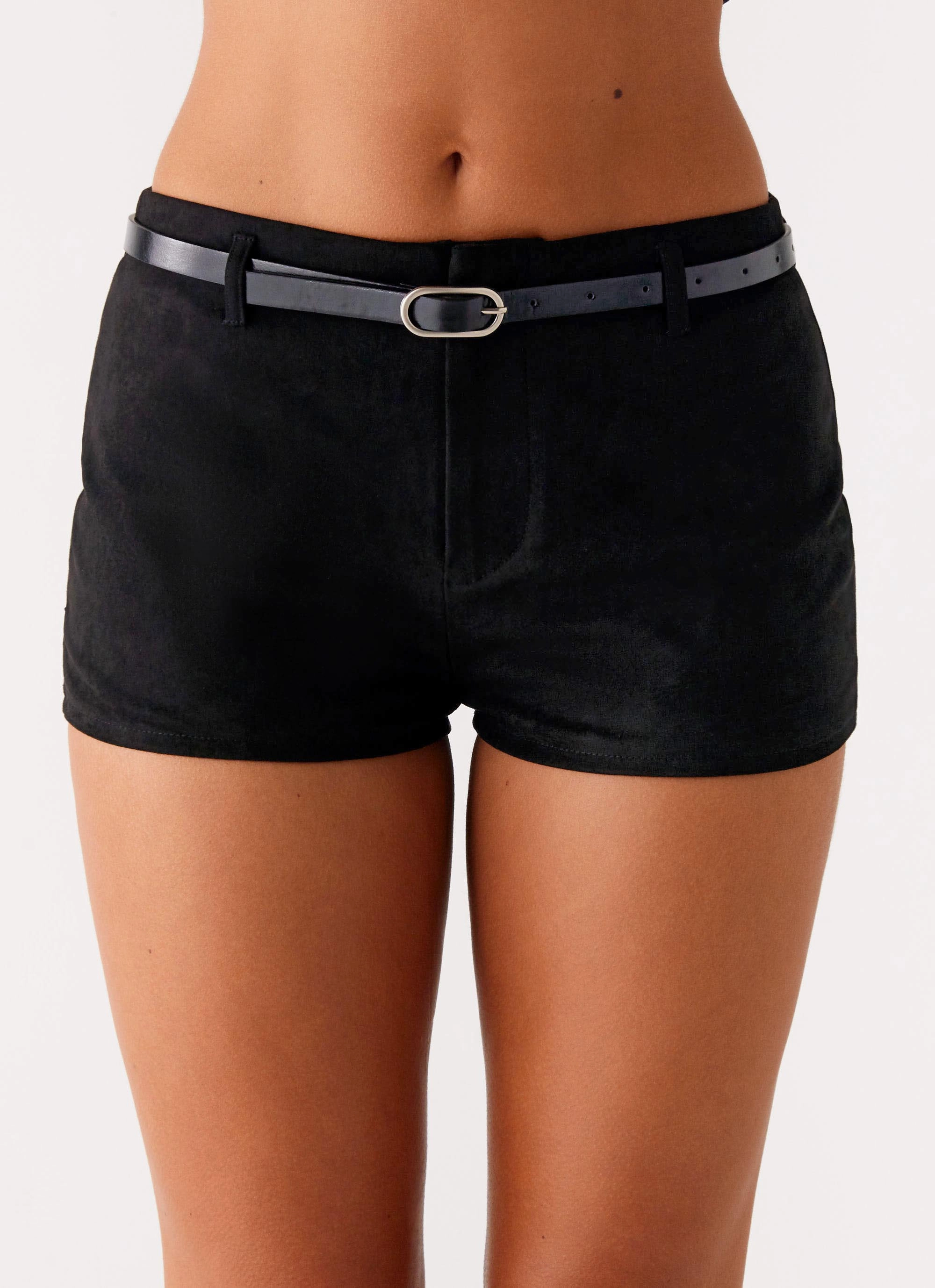 Katie Suede Mini Shorts - Black Side slits