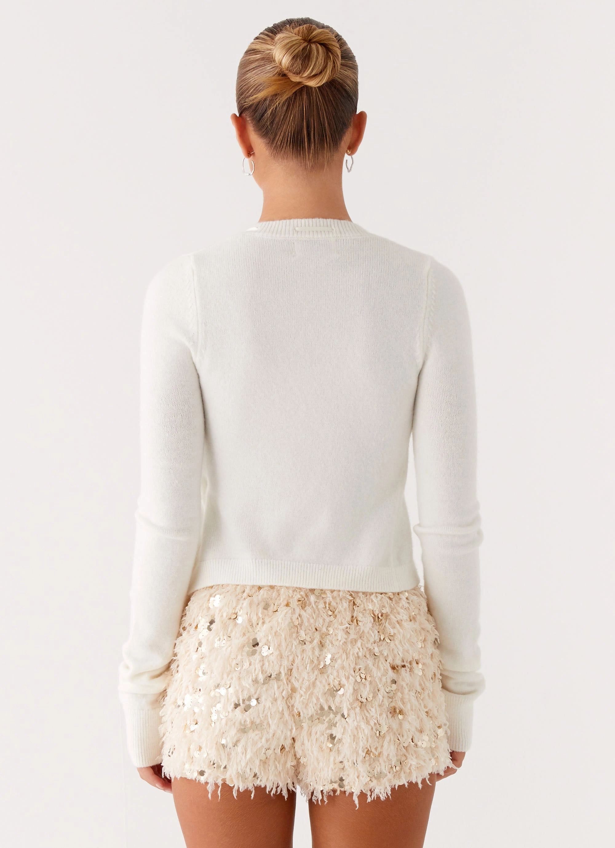 Candy Sequin Mini Shorts - White AntiSlipWaistband Active Stretch