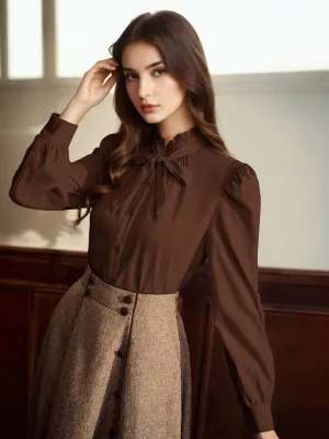 Drop Shoulder MultiPanelDesign Clementine Ruffle Collar Bow Blouse