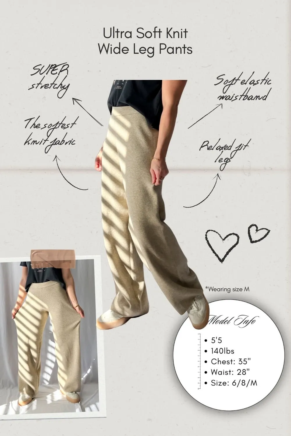 Ultra Soft Knit Wide Leg Pants - Stretchy Relaxed Fit Lounge Wear