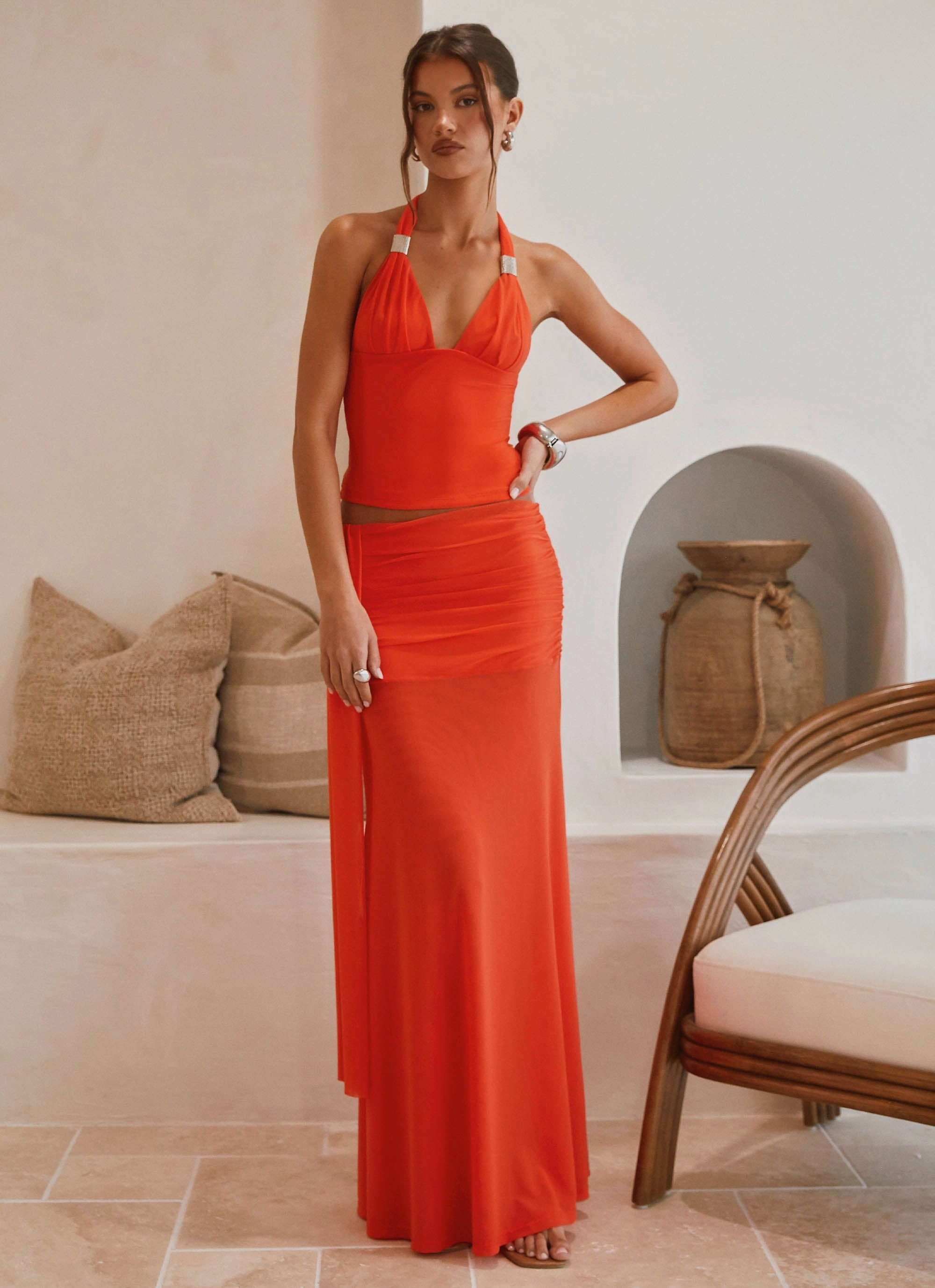 Blaze Maxi Skirt - Fire Red Smart Fit