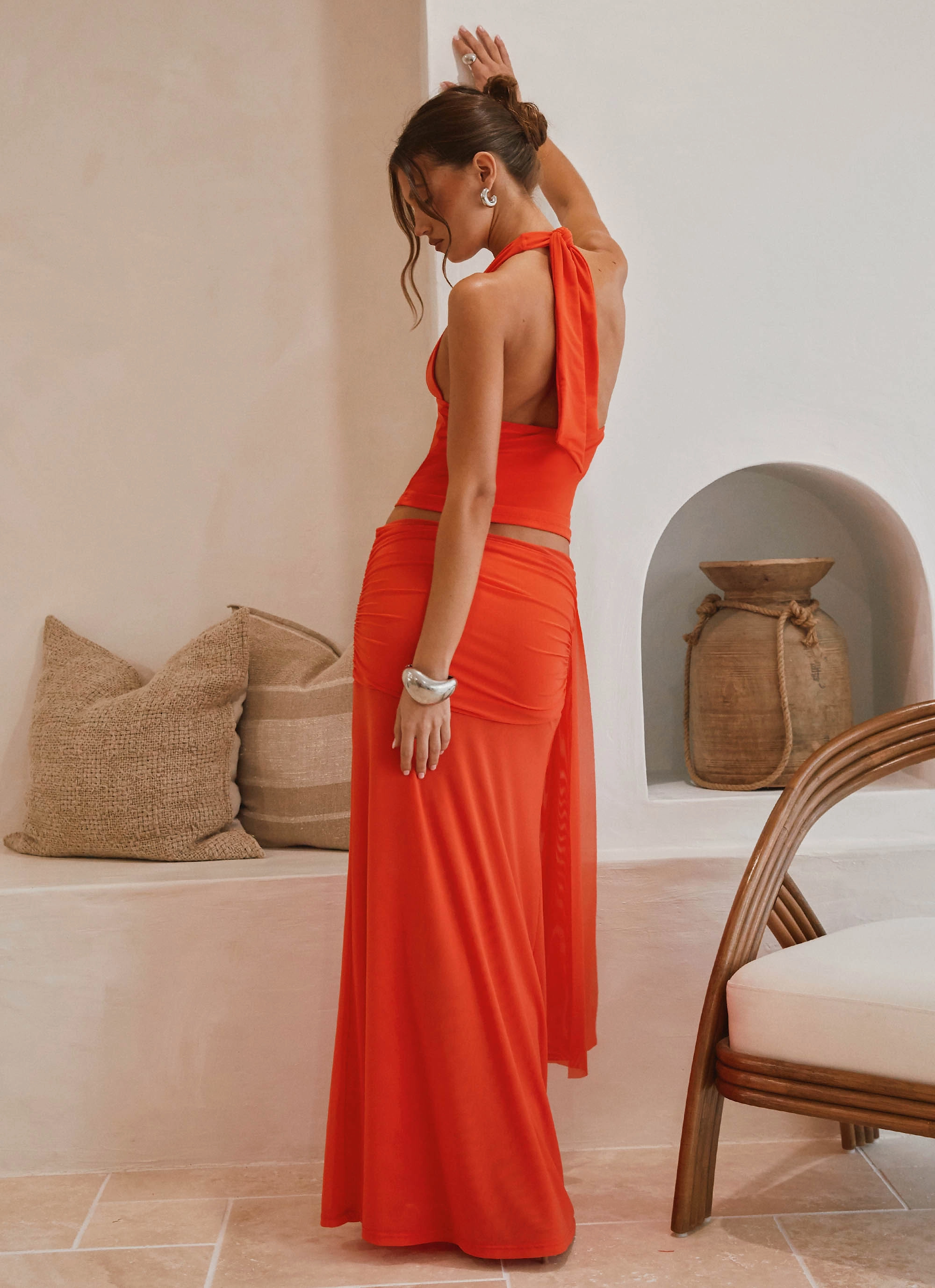 Blaze Maxi Skirt - Fire Red Stretch Material