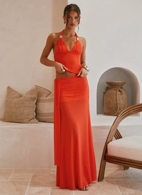 Influencer Style Clean Finish Blaze Maxi Skirt - Fire Red
