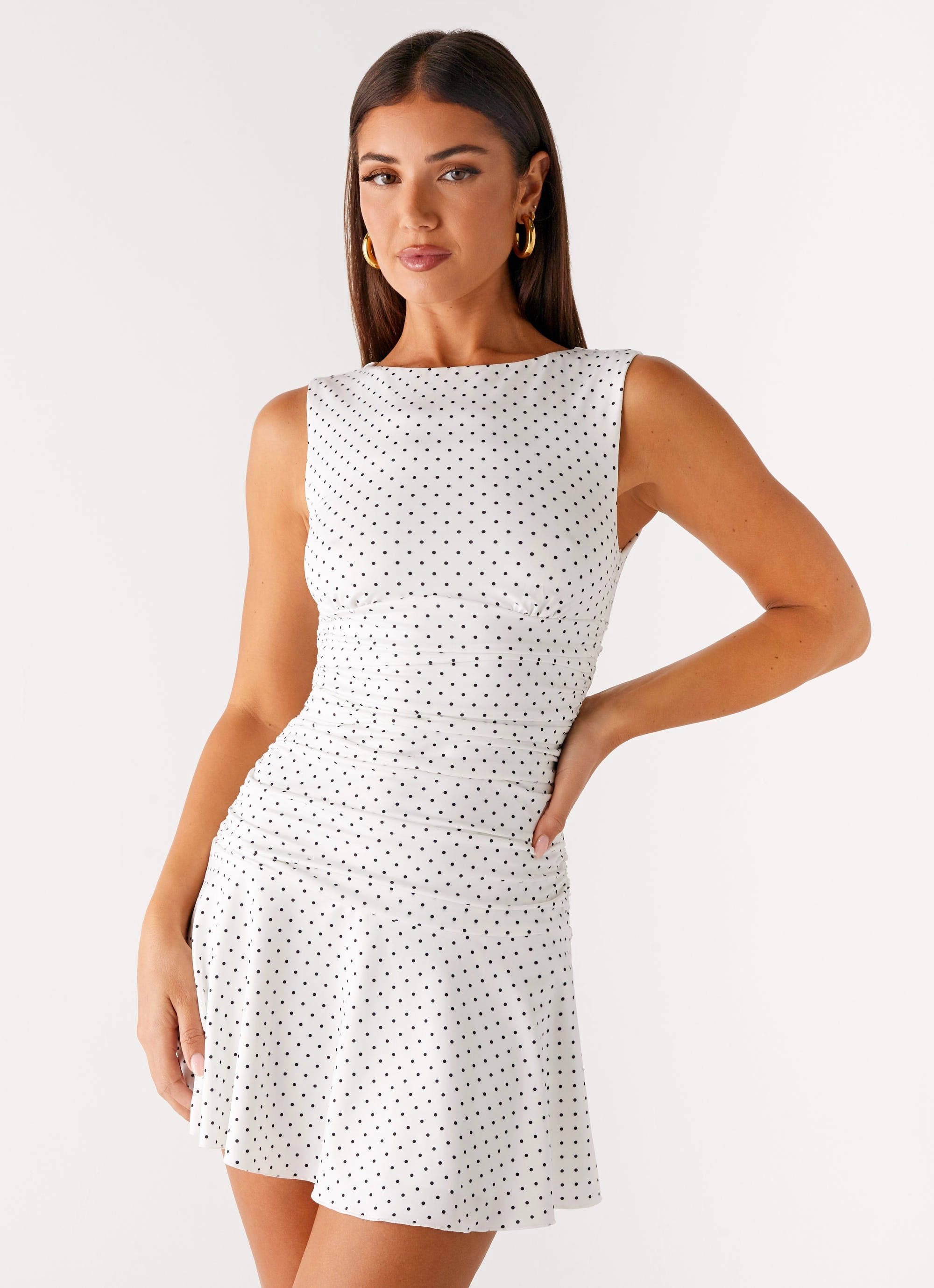 Kelda Mini Dress - White Polka Dot Secure Closure