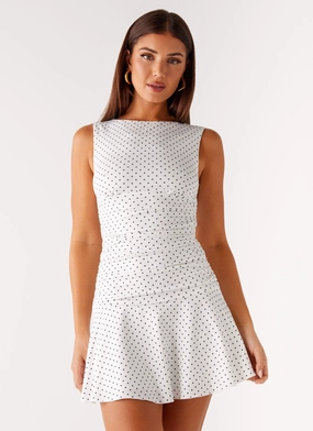 Kelda Mini Dress - White Polka Dot Airy Comfort Light Touch