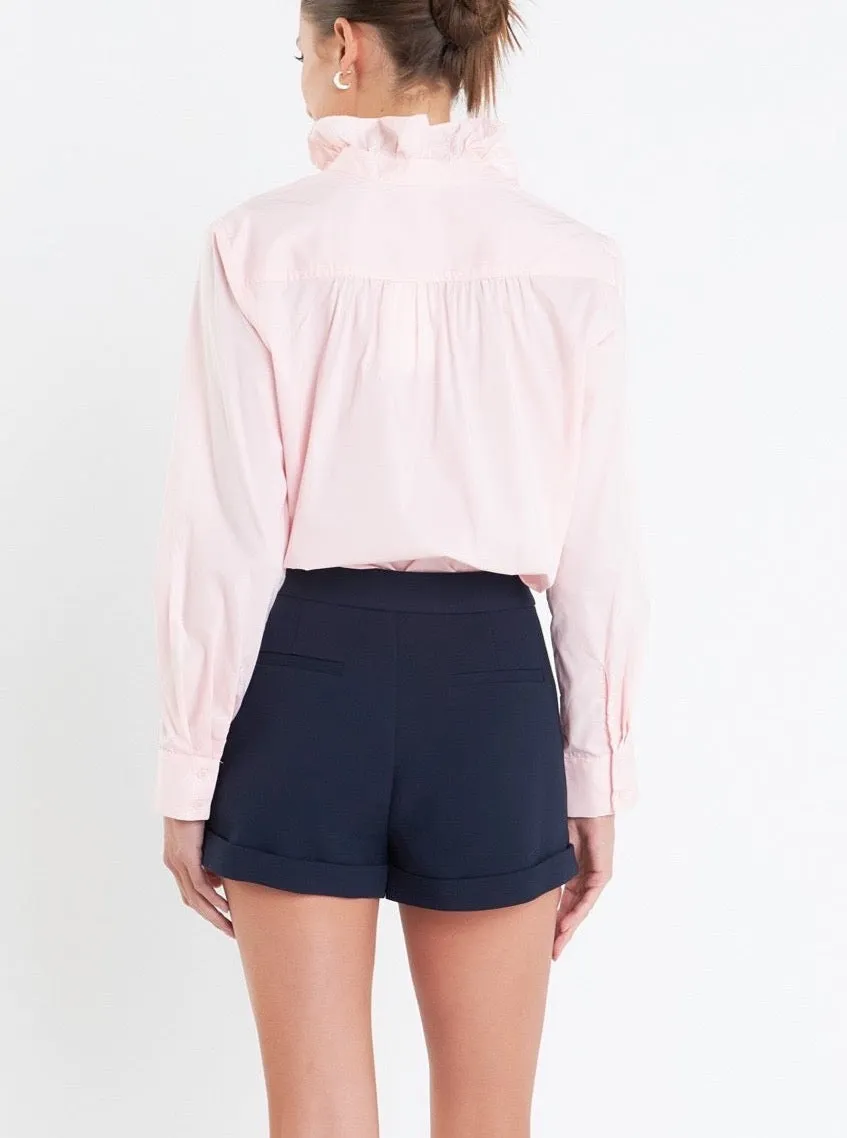 Pink Ruffle Blouse Layered Collar Structure