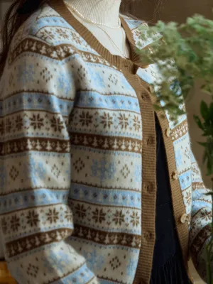 Petal Sleeve Architecture Aleah SR Exclusive Design Snowflake Jacquard Fair Isle Crew Neck Sweater Cardigan