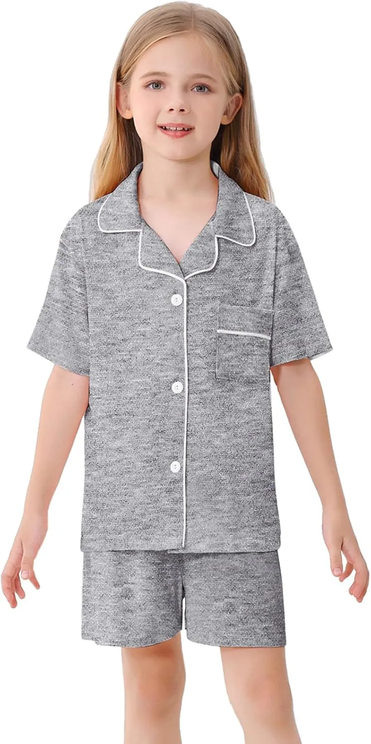 Umeyda Girls 2 Pieces Pajamas Sets Modal Sleepwear Button Down Short Sleeve Pjs Outfits