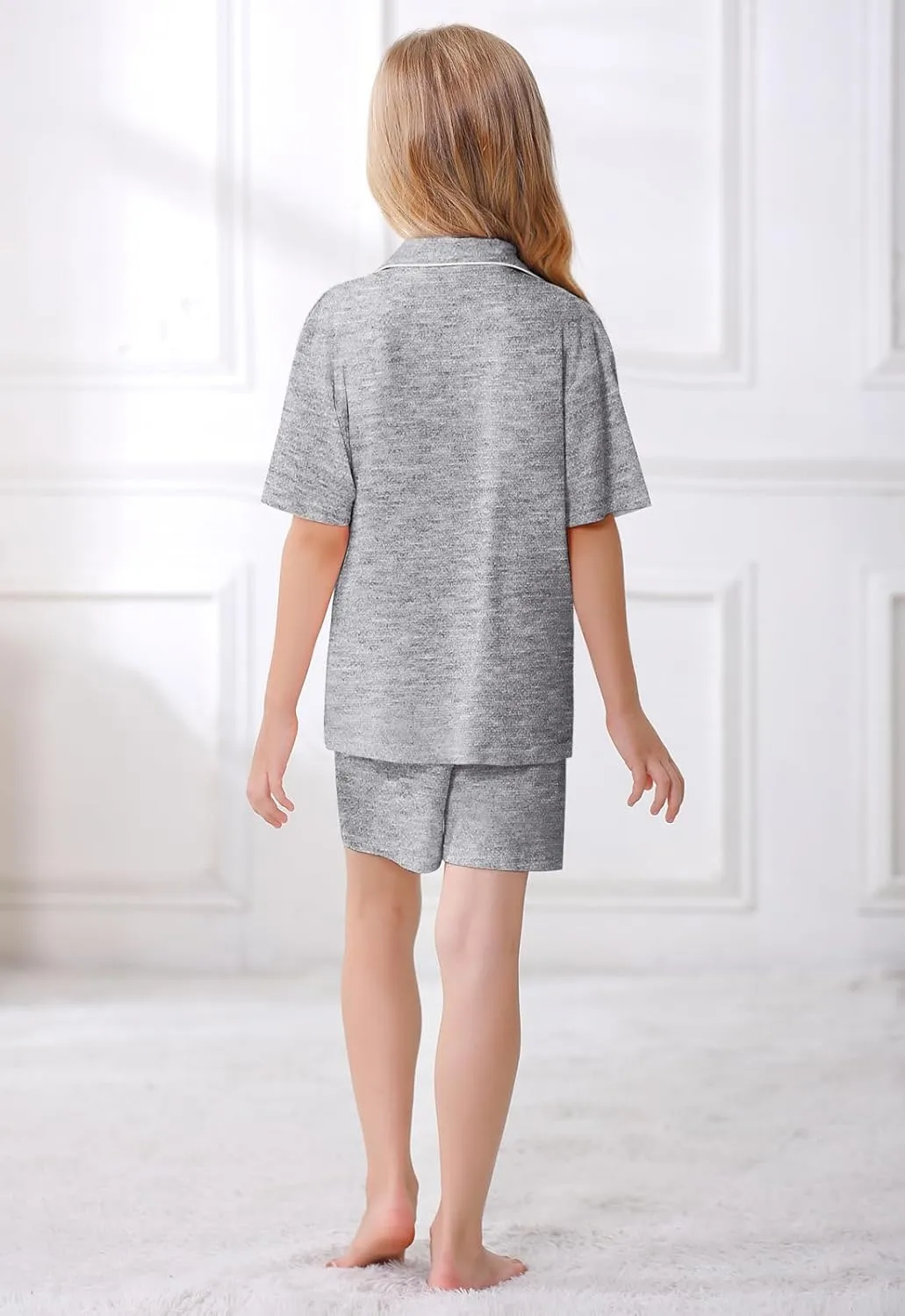 Umeyda Girls 2 Pieces Pajamas Sets Modal Sleepwear Button Down Short Sleeve Pjs Outfits