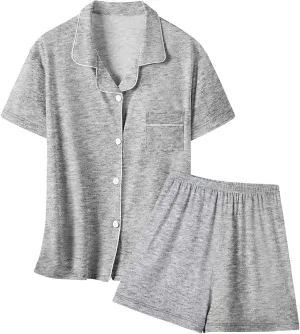 Umeyda Girls 2 Pieces Pajamas Sets Modal Sleepwear Button Down Short Sleeve Pjs Outfits