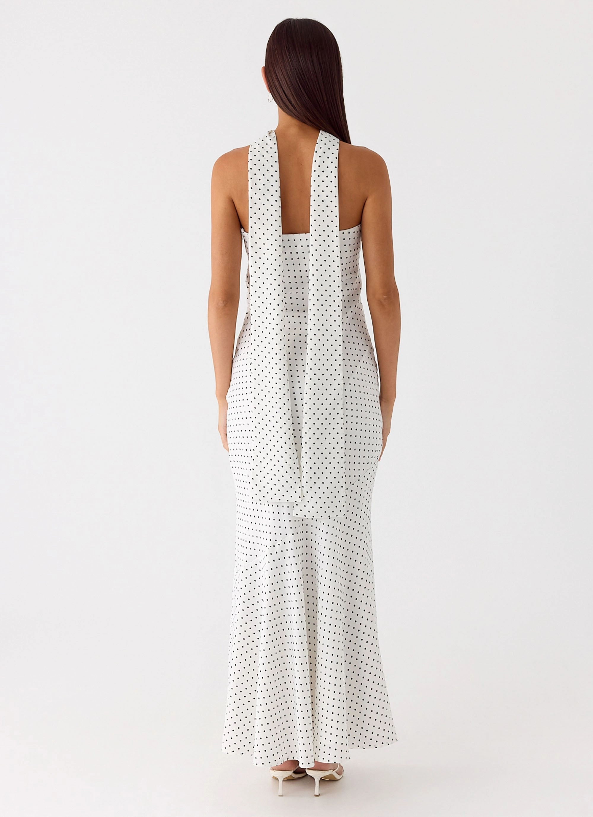 Timeless Cut BreathableFabric Under The Pagoda Maxi Dress - White Polkadot