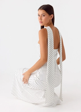 Casual Tones Under The Pagoda Maxi Dress - White Polkadot