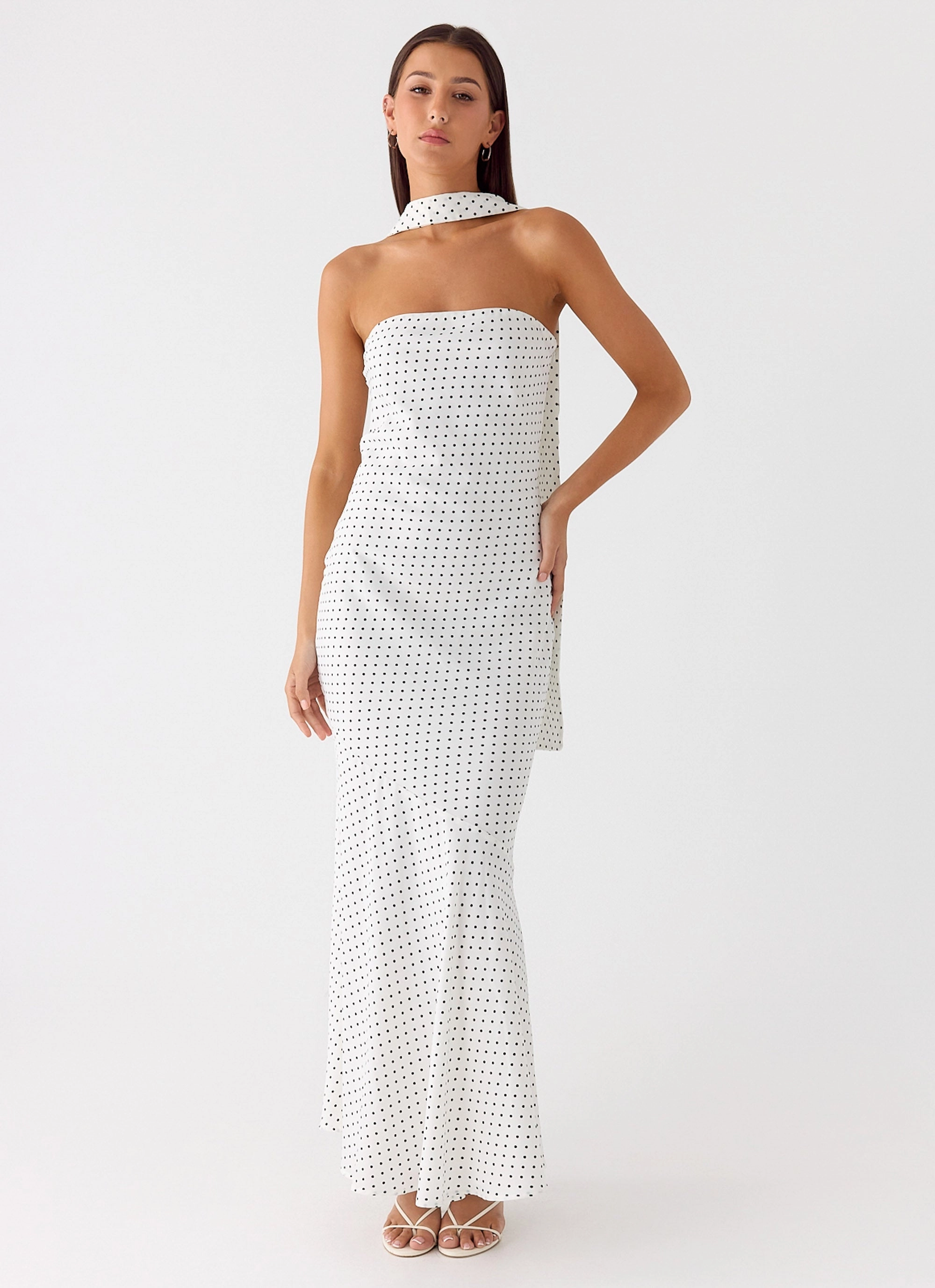 Texture Edge Seamless Finish Under The Pagoda Maxi Dress - White Polkadot