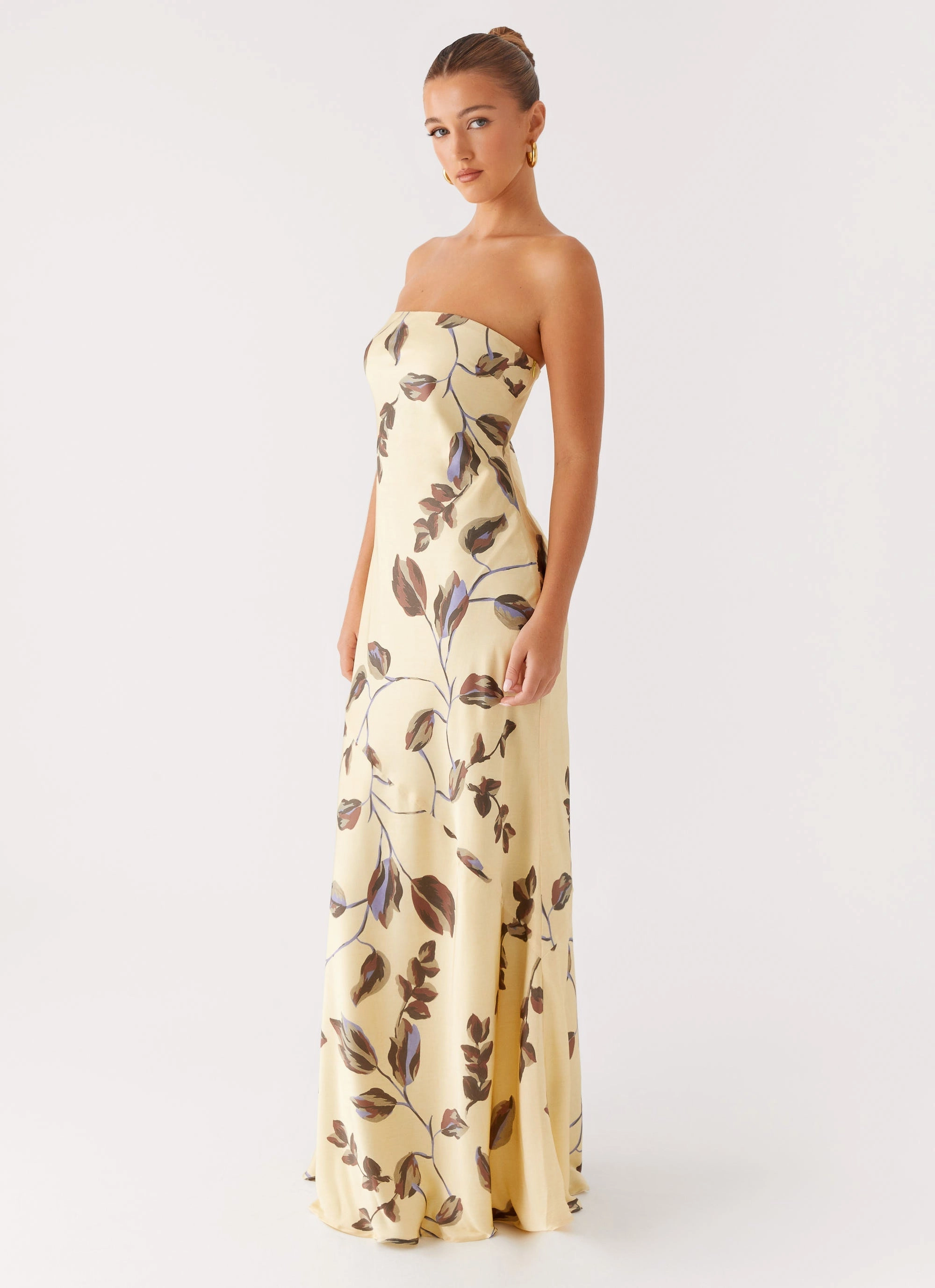 Alisa Strapless Maxi Dress - Buttercream Bliss Elegant Line button detail