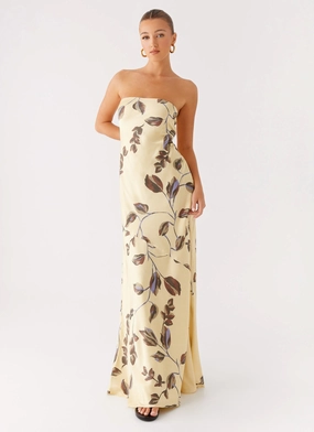 Zip Ease Subtle Lines Alisa Strapless Maxi Dress - Buttercream Bliss
