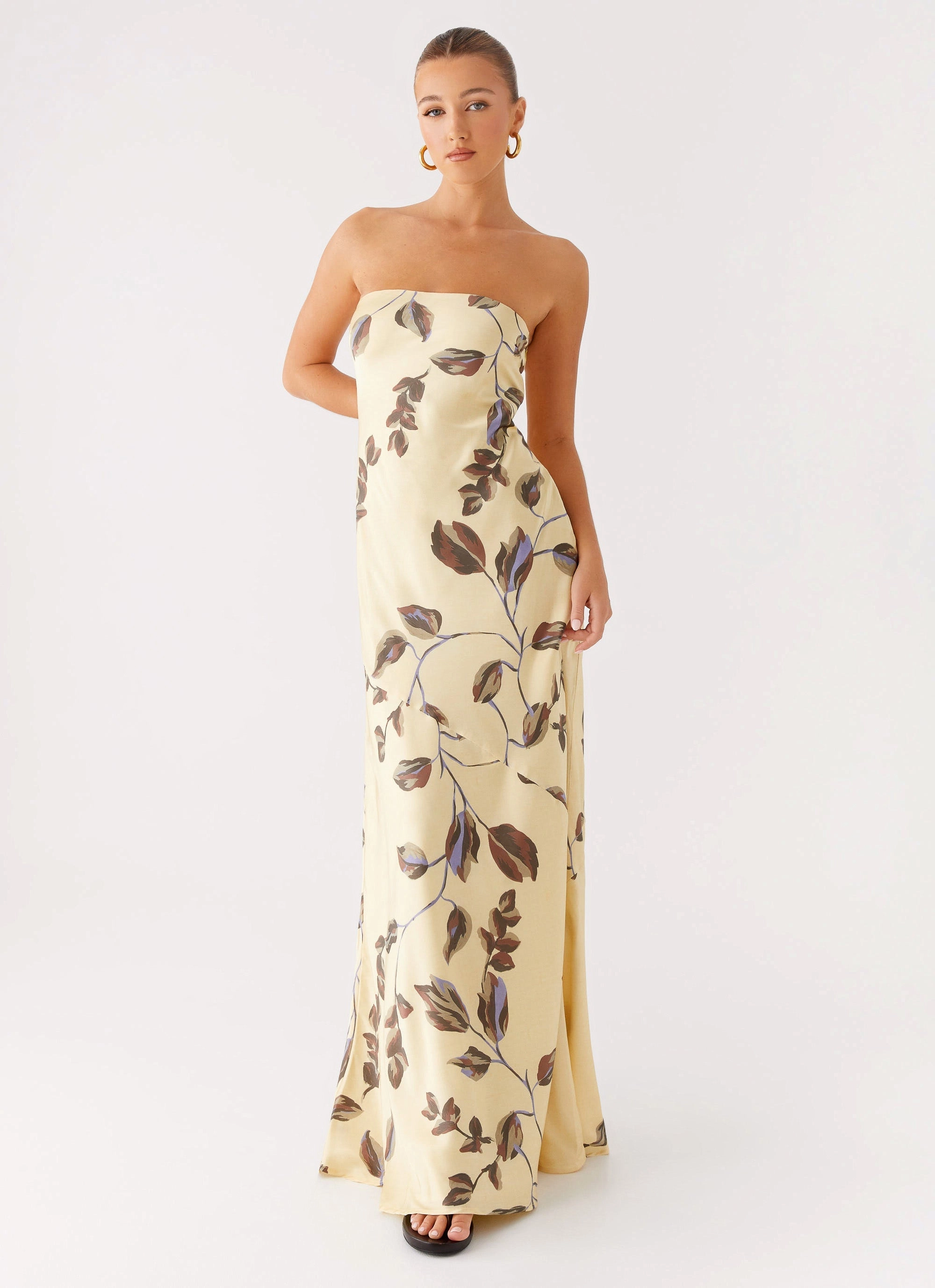 Zip Ease Subtle Lines Alisa Strapless Maxi Dress - Buttercream Bliss