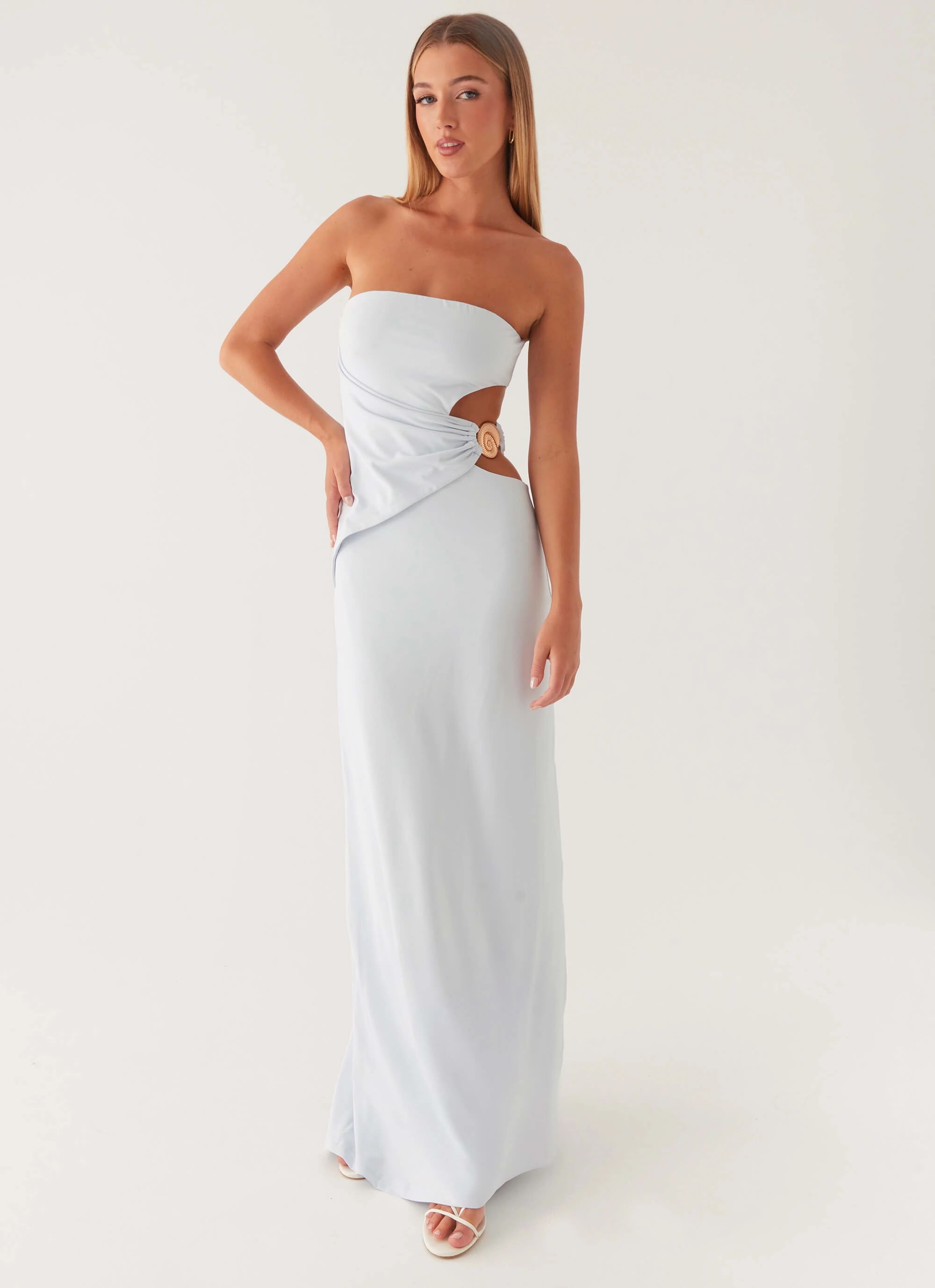 Anetta Maxi Dress - Pale Blue Edgy Layers Eco-Lining