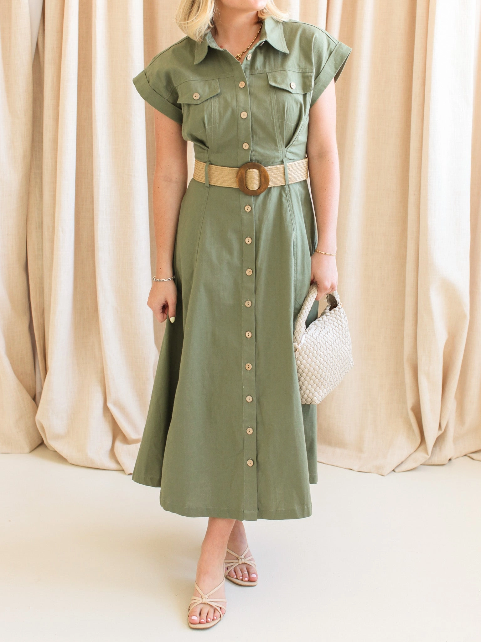 Naomi Belted Midi Dress Simple Flow Thermal-Lined