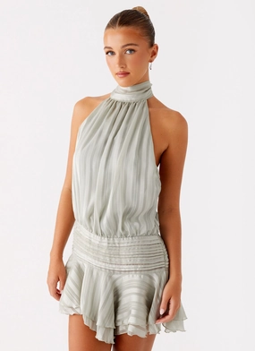 Willow Chiffon Mini Dress - Green natural fiber Smooth Texture