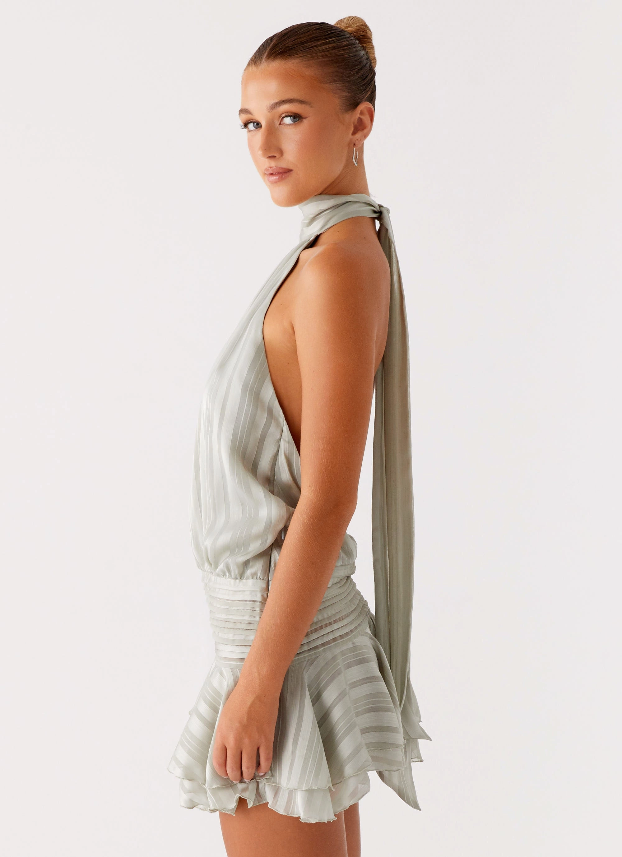 Anti Pilling Treatment Willow Chiffon Mini Dress - Green