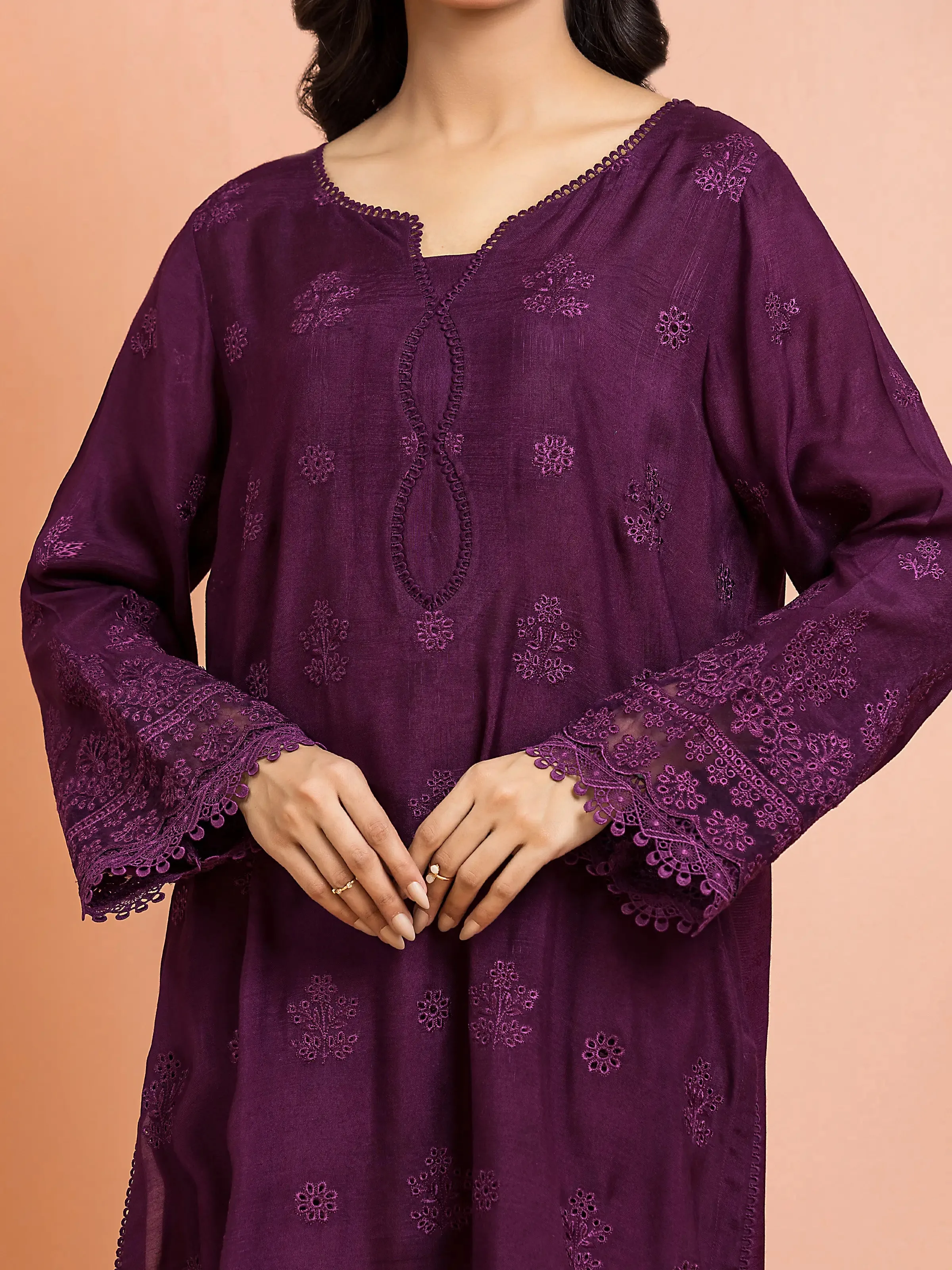 Unstitched Purple Embroidered Raw Silk 3 Piece - EWU24V16-30015-3P