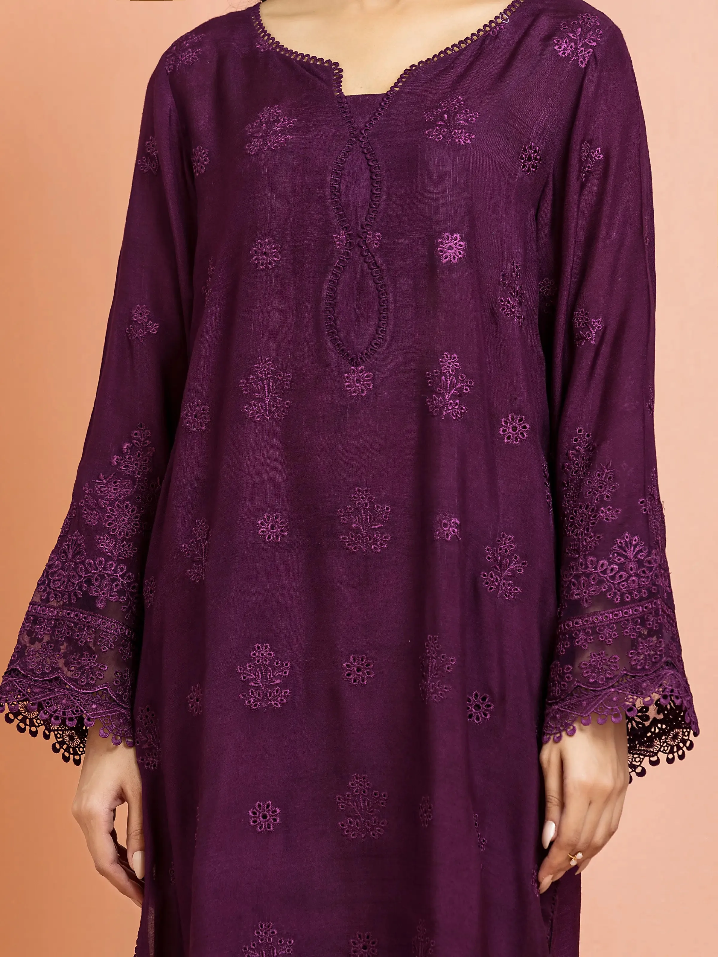 Unstitched Purple Embroidered Raw Silk 3 Piece - EWU24V16-30015-3P
