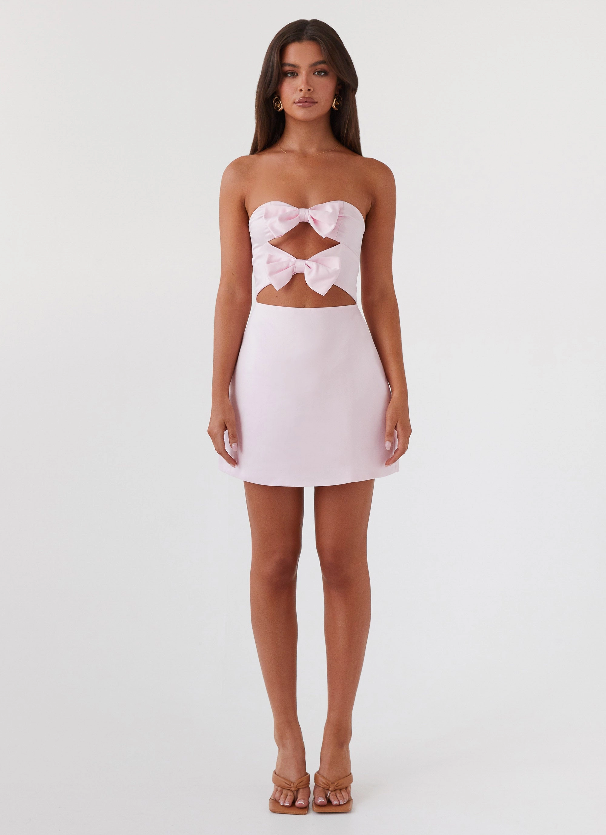 Girl Crush Bow Mini Dress - Pink Side Pockets Clean Cut