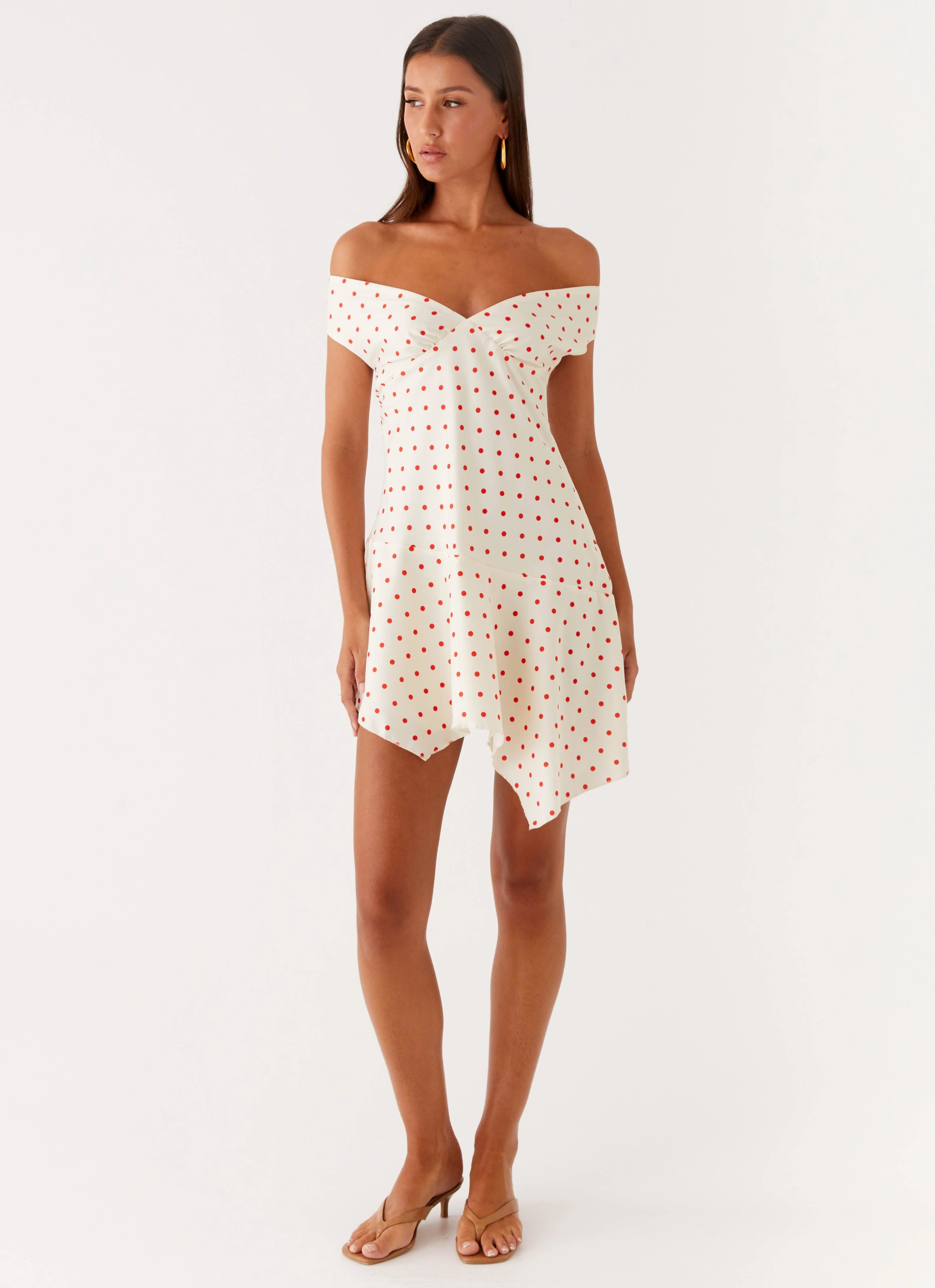 Alma Mini Dress - White Red Polka Dot Easy Layer