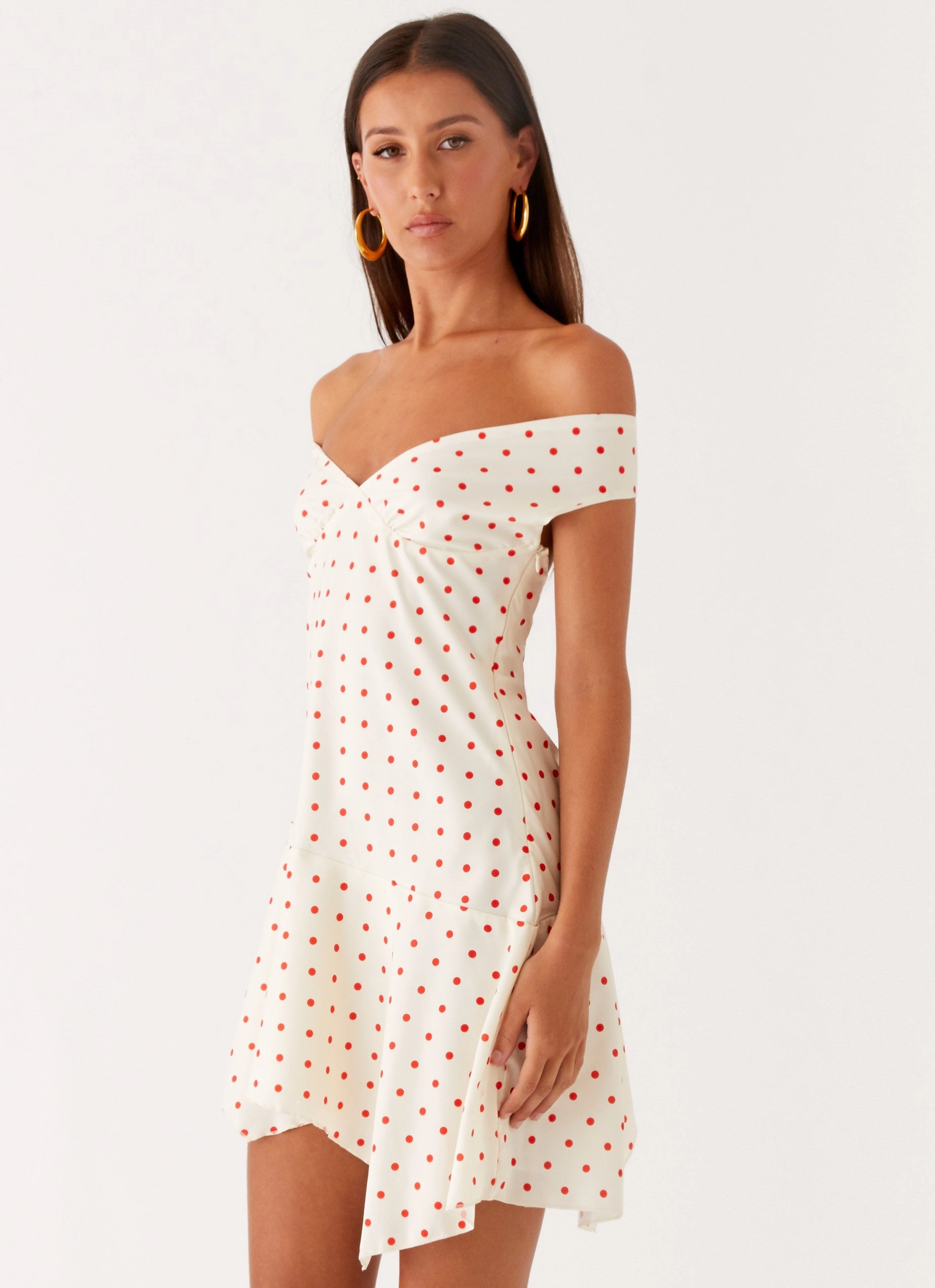 Alma Mini Dress - White Red Polka Dot Day To Night Statement Fashion