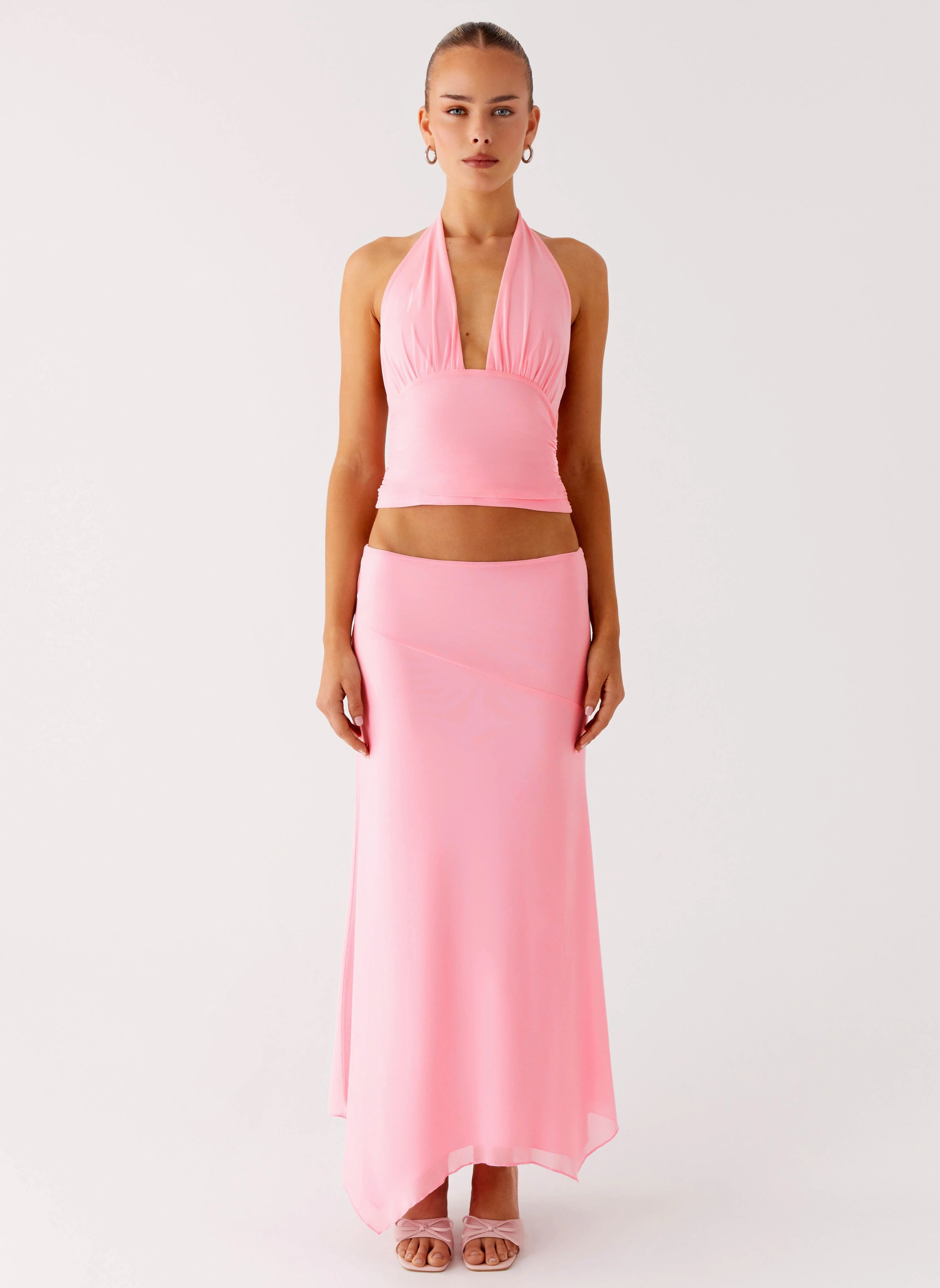 Kerrie Hanky Midi Skirt - Baby Pink Outfit Vibes A Line Silhouette