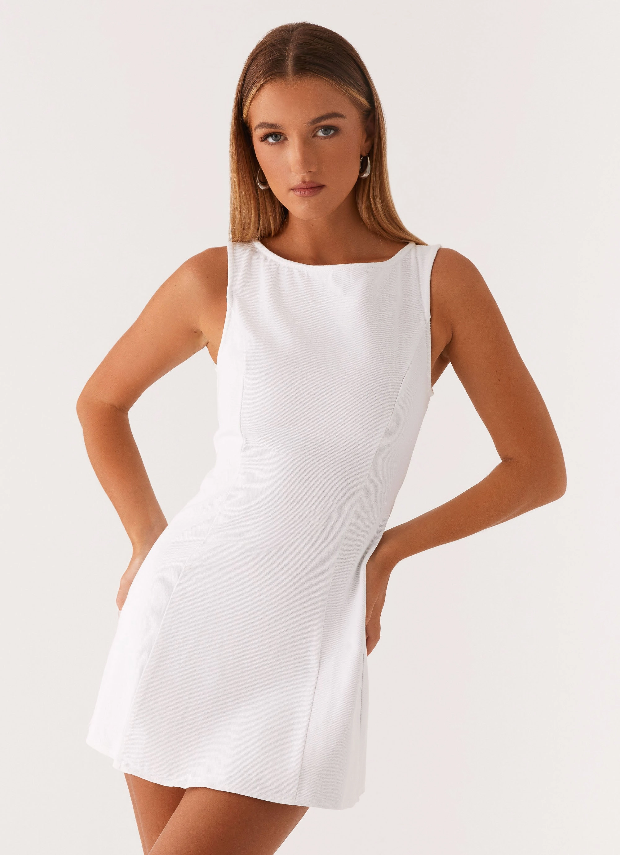 Quick Wear Comfy Fit Rochelle Denim Mini Dress - White