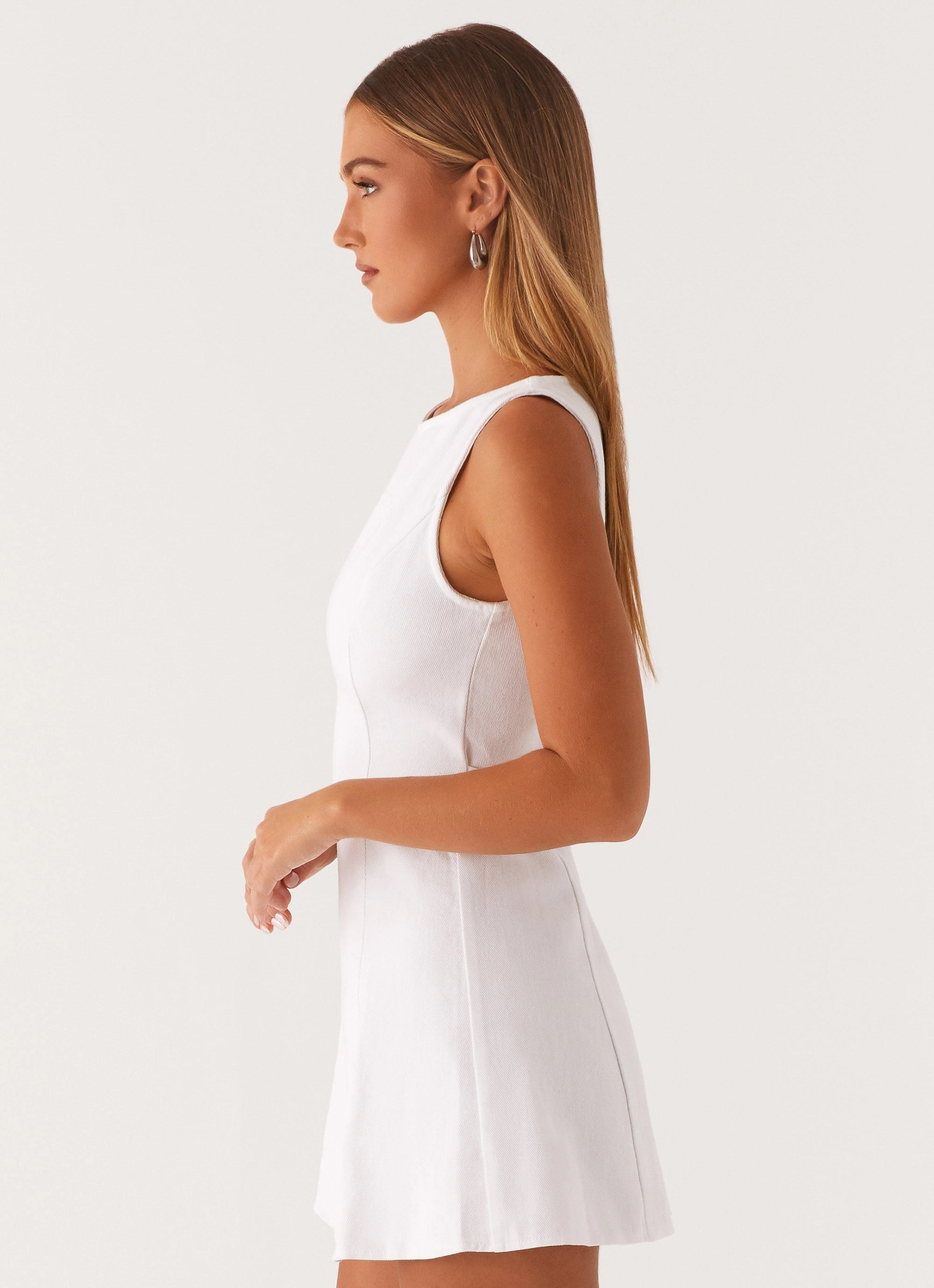 Tagless label Ventilated Panels Rochelle Denim Mini Dress - White