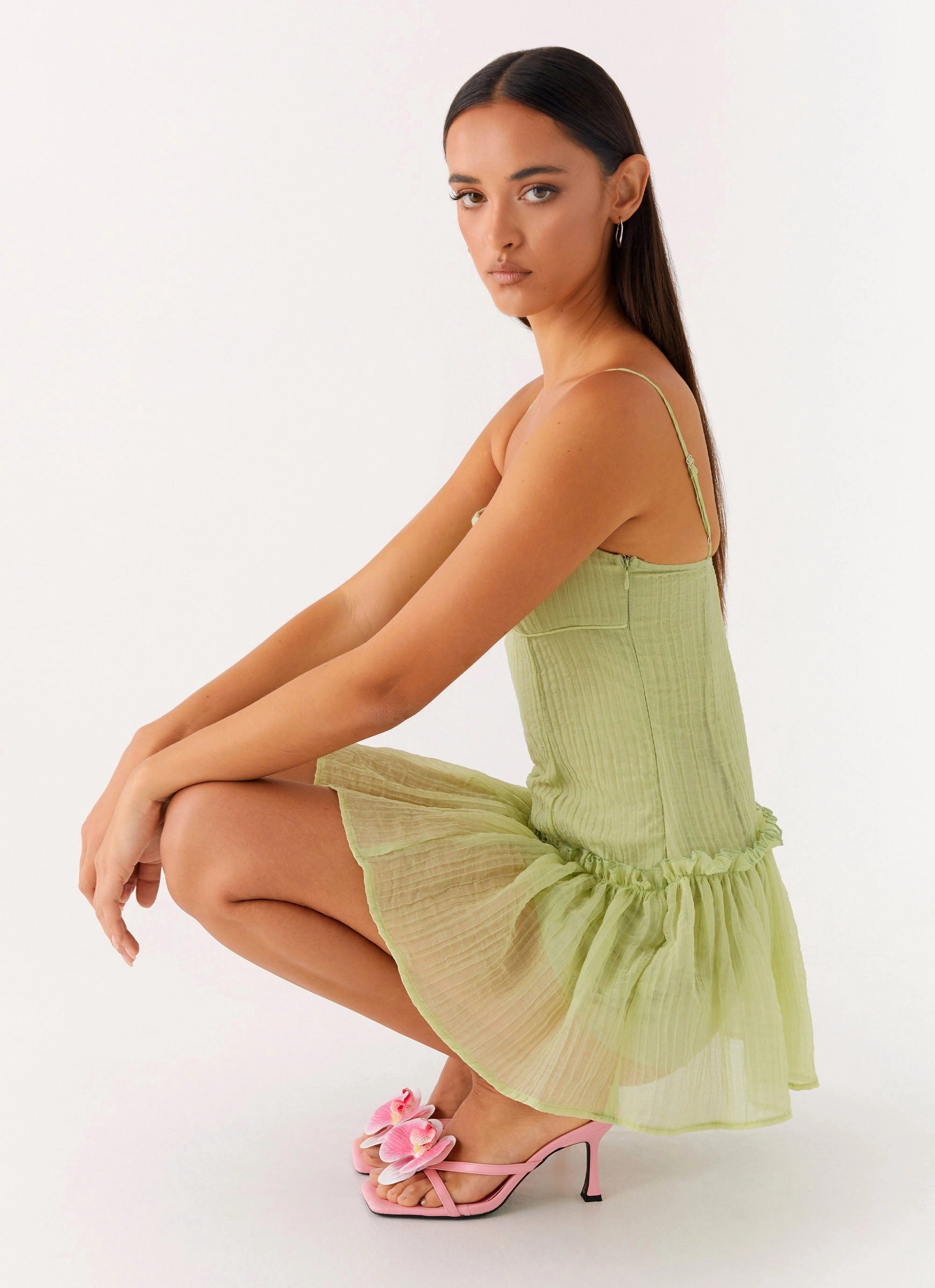 Bambini Mini Dress - Green button detail
