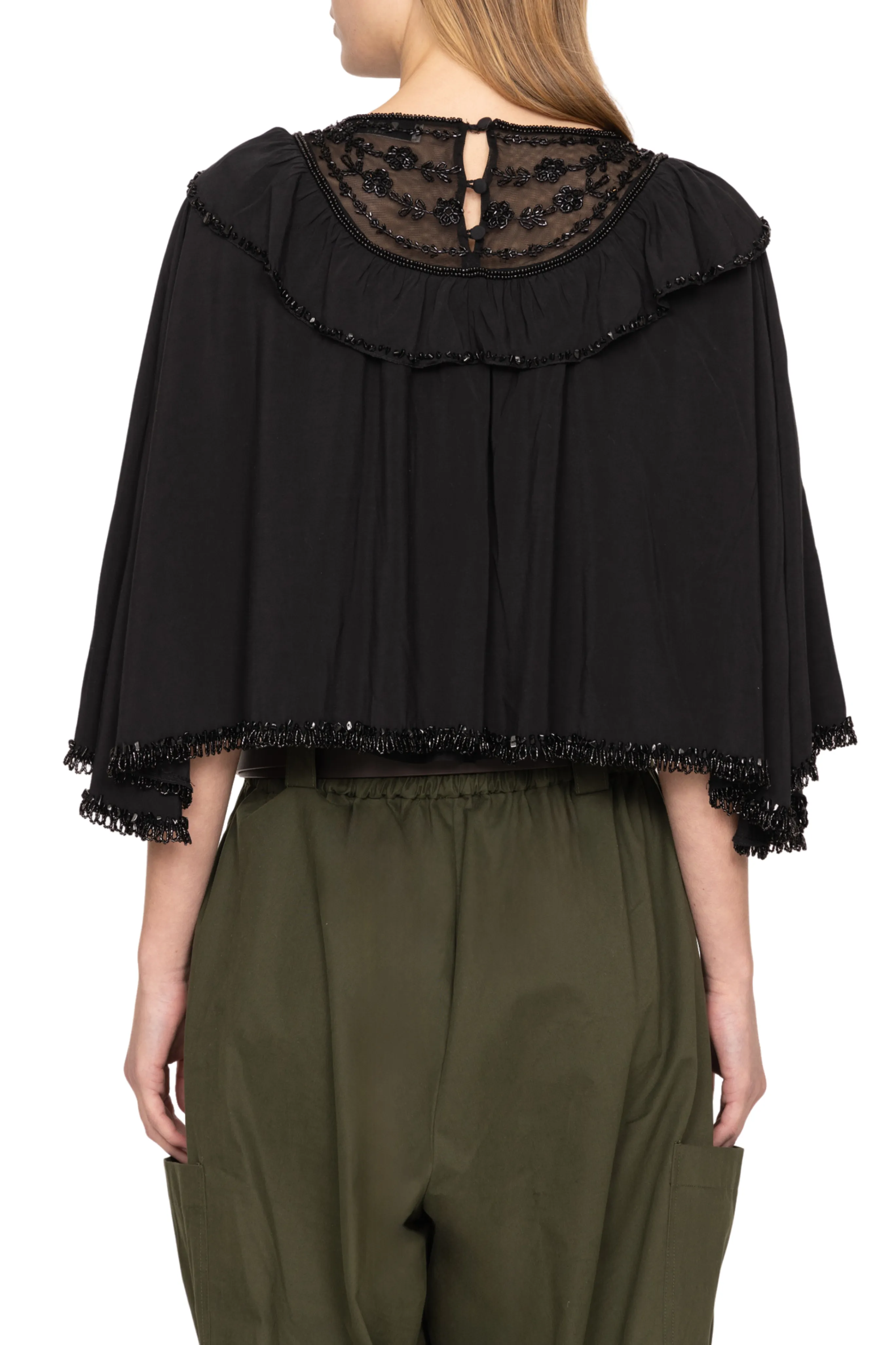 Distressed Texture Shanna Lace Beaded Capelet Top