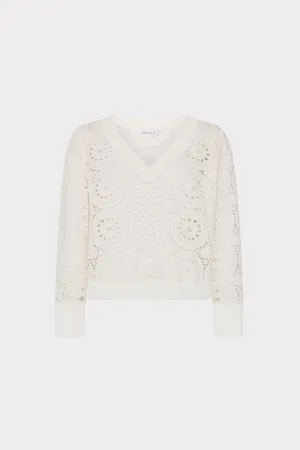 V-Neck Embroidery Knit Detail Top FrayResistant Fabric