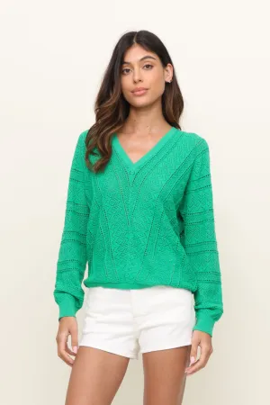 V Neck Long Sleeve Open Stitch Sweater Cool and Breezy
